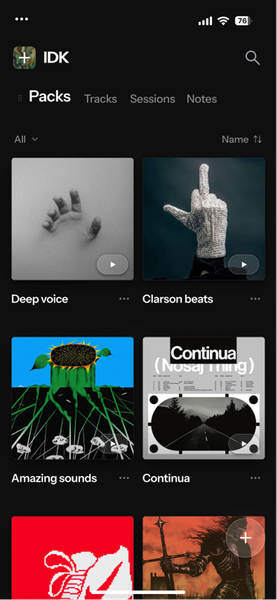 Offtop mobile app showing synced music library